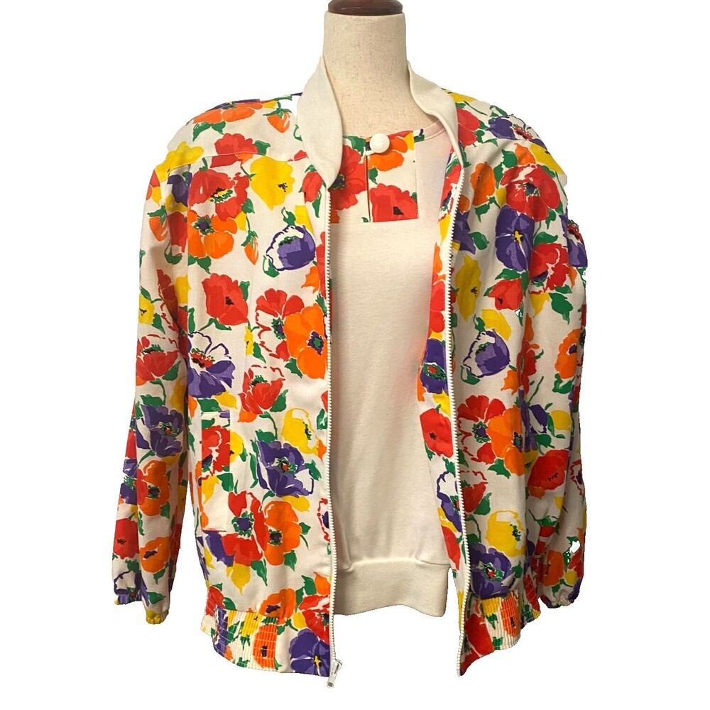 NOS Vtg ROBBIE SPORT Womens Sz 16 2pc Set Jacket & Blouse Bright Floral Colorful